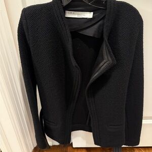 IRO Elegant Black Jacket with Leather Trim and Belt.  Awa Jacket